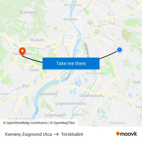 Kemény Zsigmond Utca to Törökbálint map