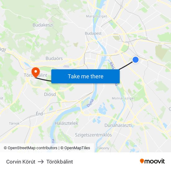 Corvin Körút to Törökbálint map