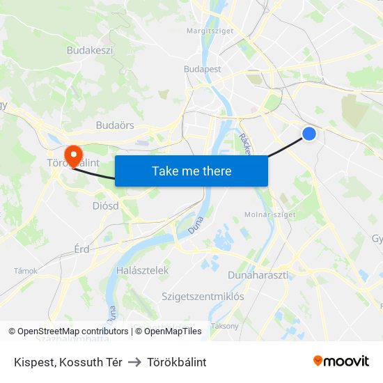 Kispest, Kossuth Tér to Törökbálint map