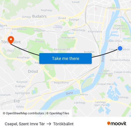 Csepel, Szent Imre Tér to Törökbálint map