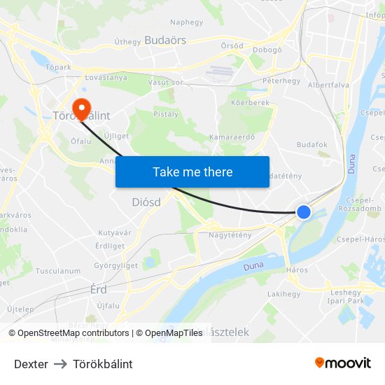 Dexter to Törökbálint map
