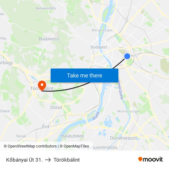 Kőbányai Út 31. to Törökbálint map
