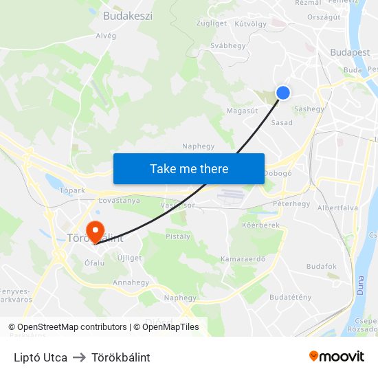 Liptó Utca to Törökbálint map