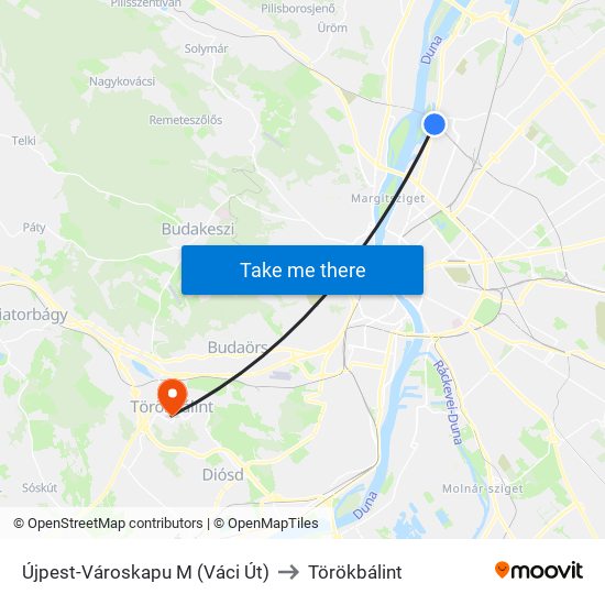 Újpest-Városkapu M (Váci Út) to Törökbálint map