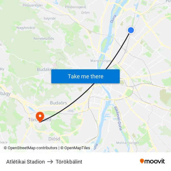 Atlétikai Stadion to Törökbálint map