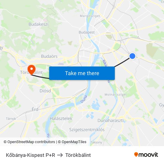 Kőbánya-Kispest P+R to Törökbálint map