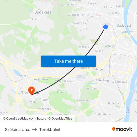 Székács Utca to Törökbálint map