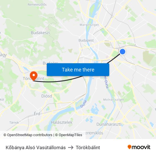 Kőbánya Alsó Vasútállomás to Törökbálint map