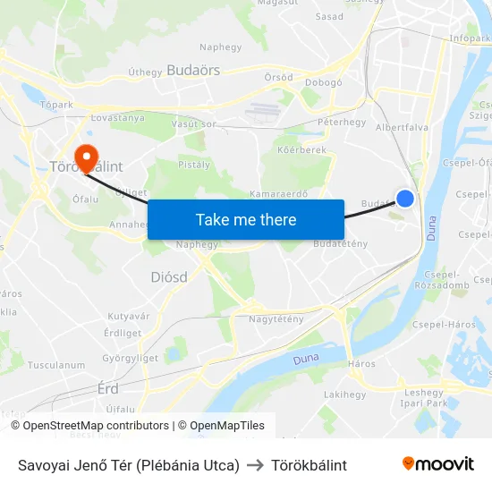 Savoyai Jenő Tér (Plébánia Utca) to Törökbálint map