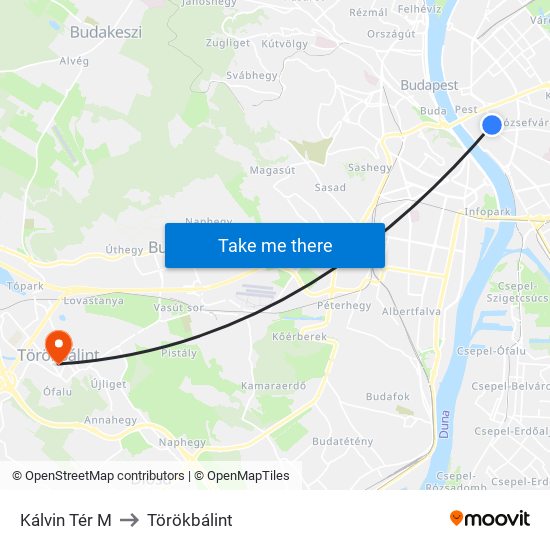 Kálvin Tér M to Törökbálint map