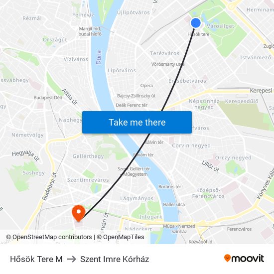 Hősök Tere M to Szent Imre Kórház map