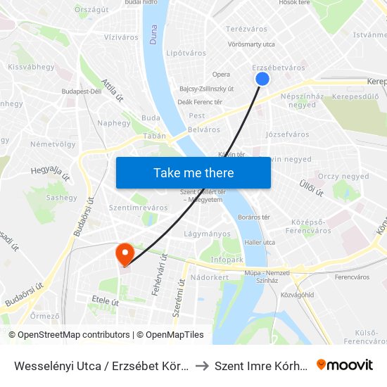 Wesselényi Utca / Erzsébet Körút to Szent Imre Kórház map