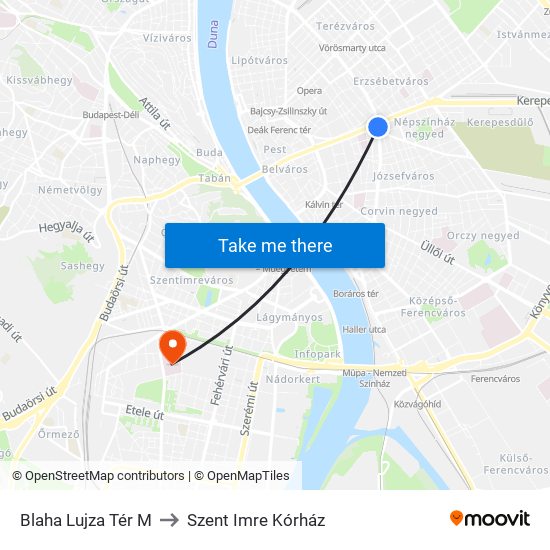 Blaha Lujza Tér M to Szent Imre Kórház map
