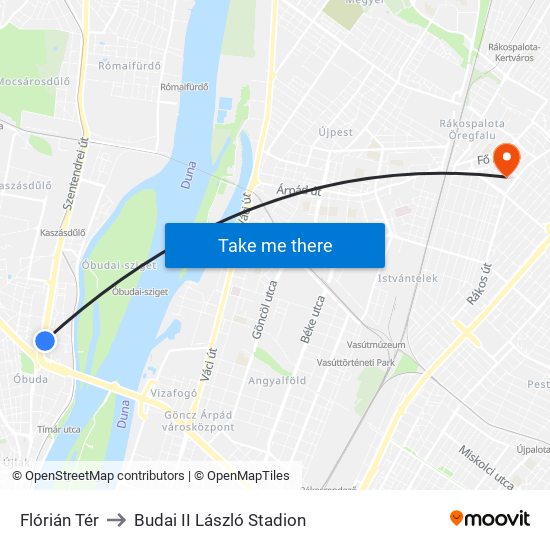 Flórián Tér to Budai II László Stadion map