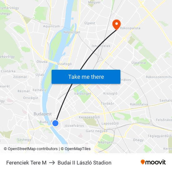 Ferenciek Tere M to Budai II László Stadion map