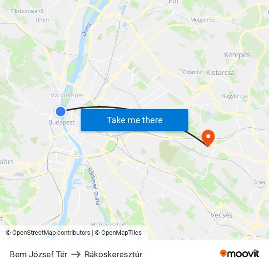 Bem József Tér to Rákoskeresztúr map