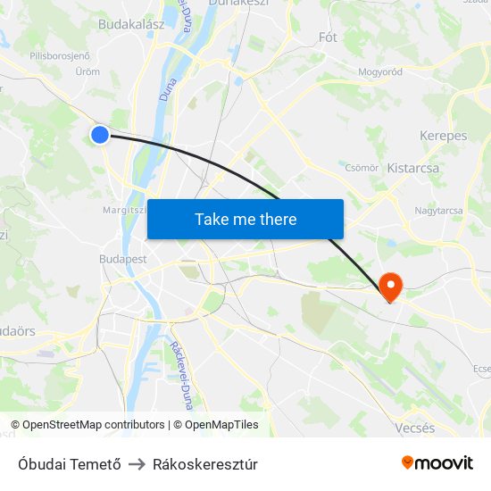 Óbudai Temető to Rákoskeresztúr map