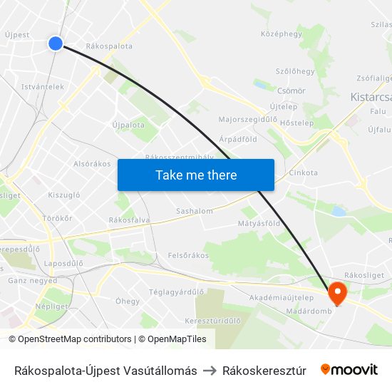 Rákospalota-Újpest Vasútállomás to Rákoskeresztúr map