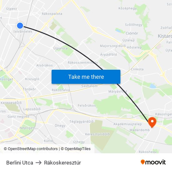 Berlini Utca to Rákoskeresztúr map