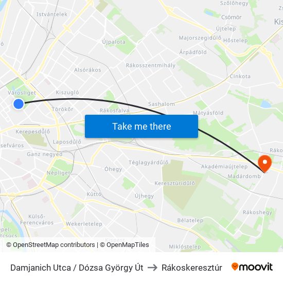 Damjanich Utca / Dózsa György Út to Rákoskeresztúr map