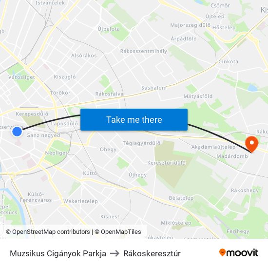 Muzsikus Cigányok Parkja to Rákoskeresztúr map