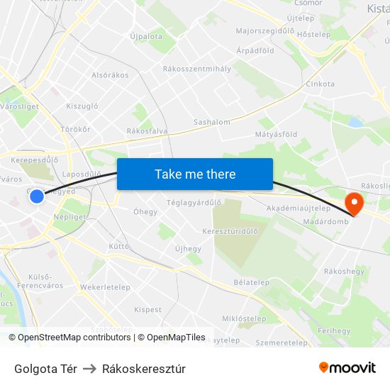 Golgota Tér to Rákoskeresztúr map