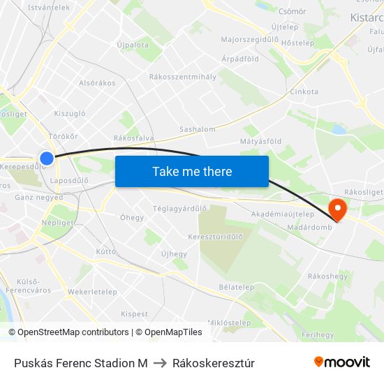 Puskás Ferenc Stadion M to Rákoskeresztúr map