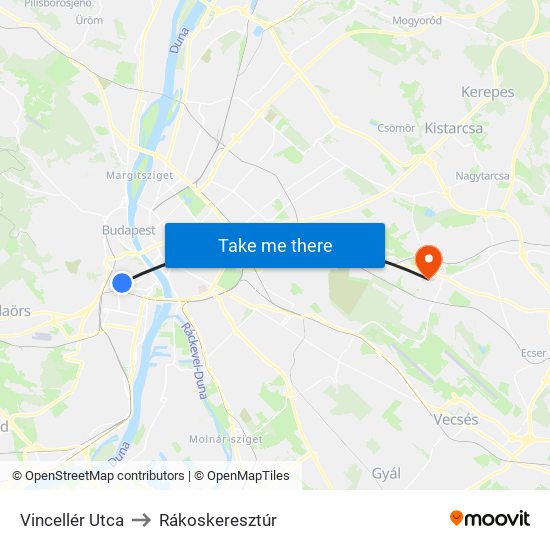 Vincellér Utca to Rákoskeresztúr map