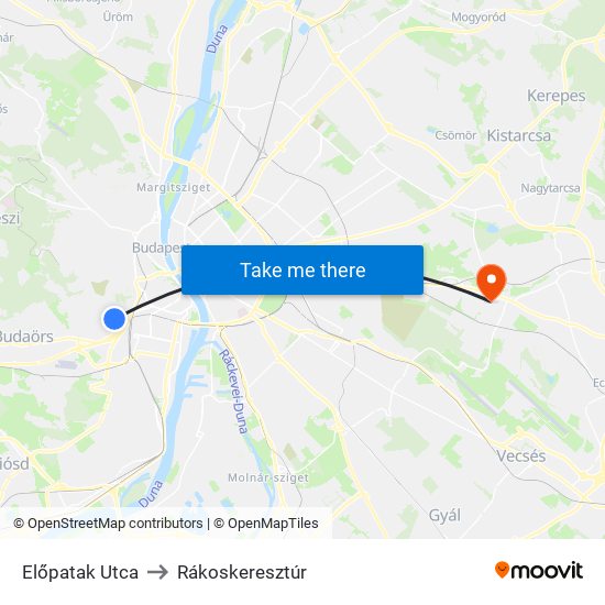 Előpatak Utca to Rákoskeresztúr map