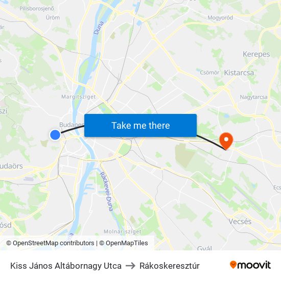 Kiss János Altábornagy Utca to Rákoskeresztúr map