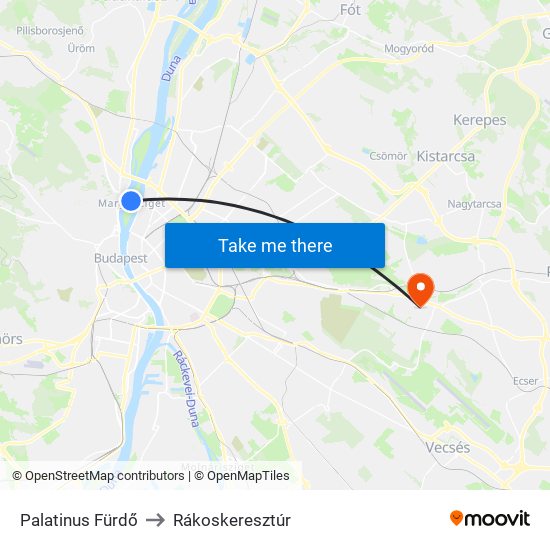 Palatinus Fürdő to Rákoskeresztúr map
