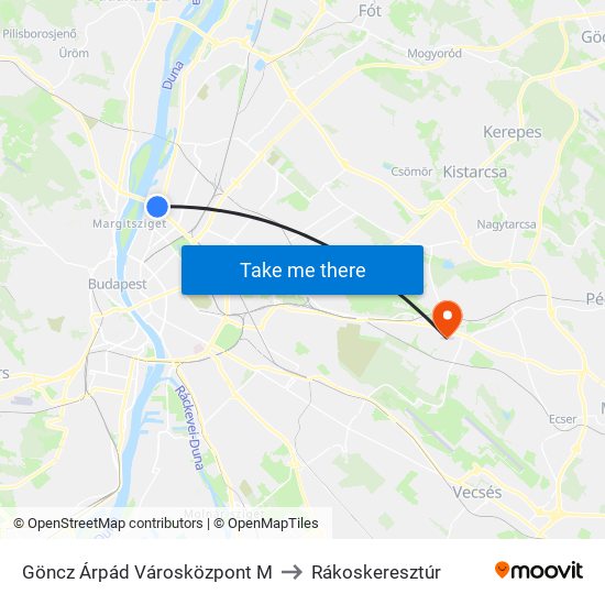 Göncz Árpád Városközpont M to Rákoskeresztúr map
