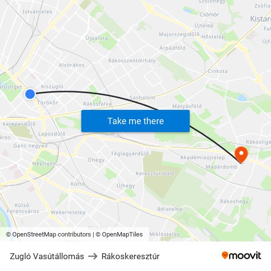 Zugló Vasútállomás to Rákoskeresztúr map
