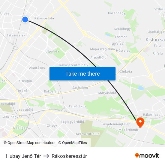 Hubay Jenő Tér to Rákoskeresztúr map