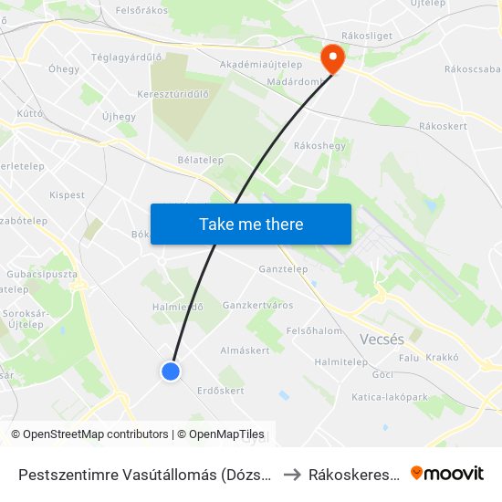 Pestszentimre Vasútállomás (Dózsa Gy.U.) to Rákoskeresztúr map