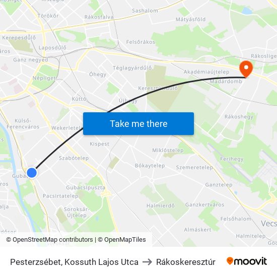 Pesterzsébet, Kossuth Lajos Utca to Rákoskeresztúr map