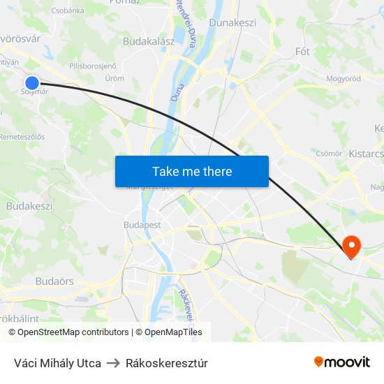 Váci Mihály Utca to Rákoskeresztúr map
