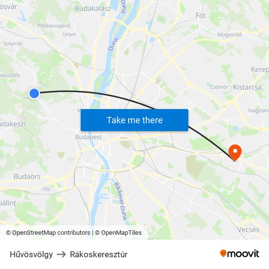 Hűvösvölgy to Rákoskeresztúr map