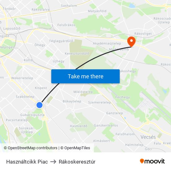 Használtcikk Piac to Rákoskeresztúr map