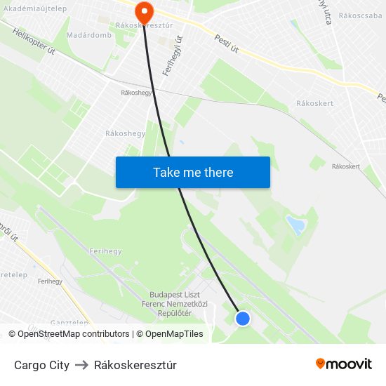 Cargo City to Rákoskeresztúr map
