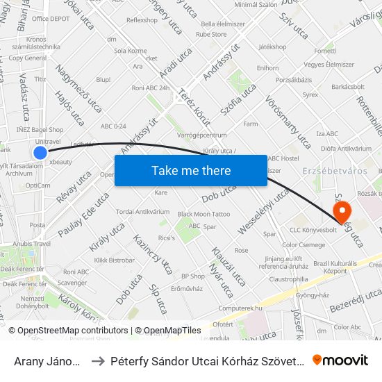 Arany János Utca M to Péterfy Sándor Utcai Kórház Szövetség Utcai Részlege map