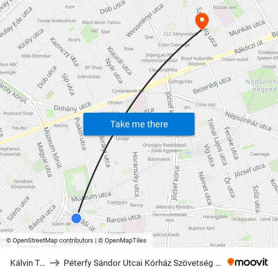 Kálvin Tér M to Péterfy Sándor Utcai Kórház Szövetség Utcai Részlege map