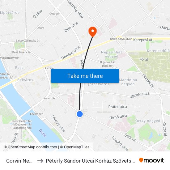 Corvin-Negyed M to Péterfy Sándor Utcai Kórház Szövetség Utcai Részlege map