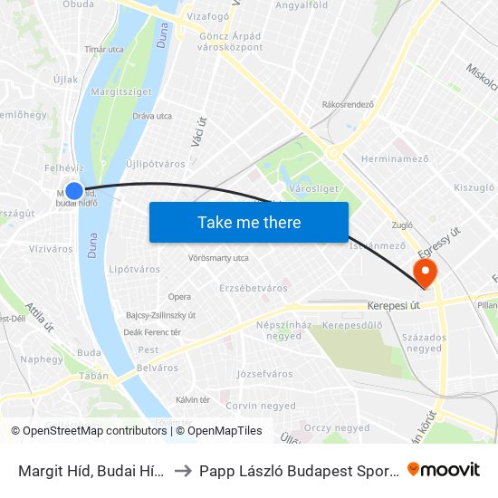 Margit Híd, Budai Hídfő H to Papp László Budapest Sportaréna map