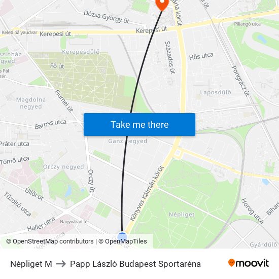 Népliget M to Papp László Budapest Sportaréna map