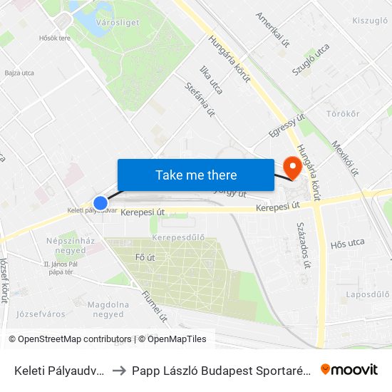 Keleti Pályaudvar to Papp László Budapest Sportaréna map