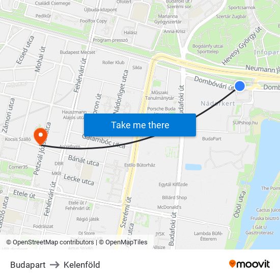 Budapart to Kelenföld map