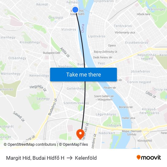 Margit Híd, Budai Hídfő H to Kelenföld map