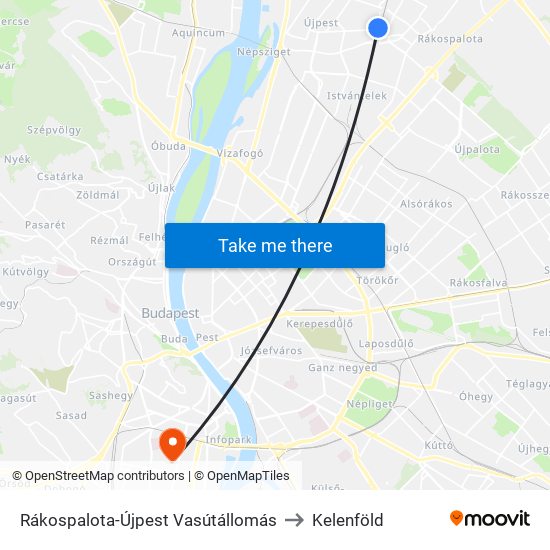 Rákospalota-Újpest Vasútállomás to Kelenföld map