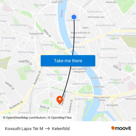 Kossuth Lajos Tér M to Kelenföld map